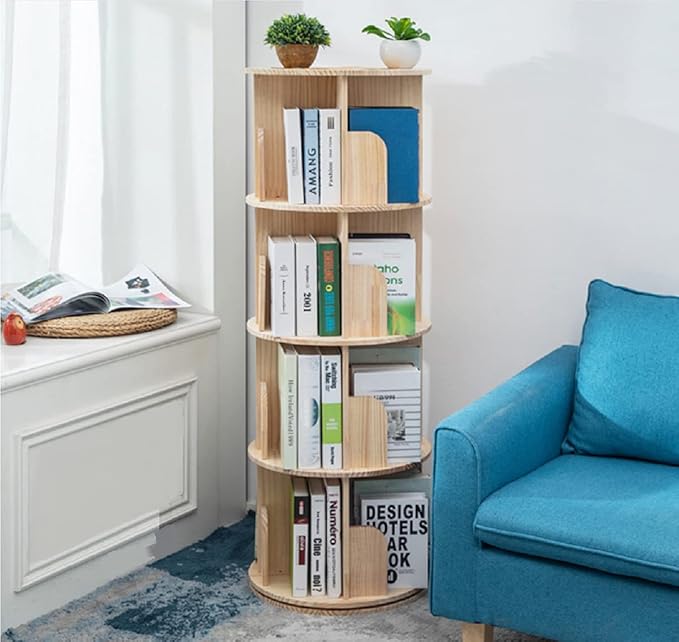 📚️Wooden rotating bookshelf 360 display floor-standing bookcase storage rack