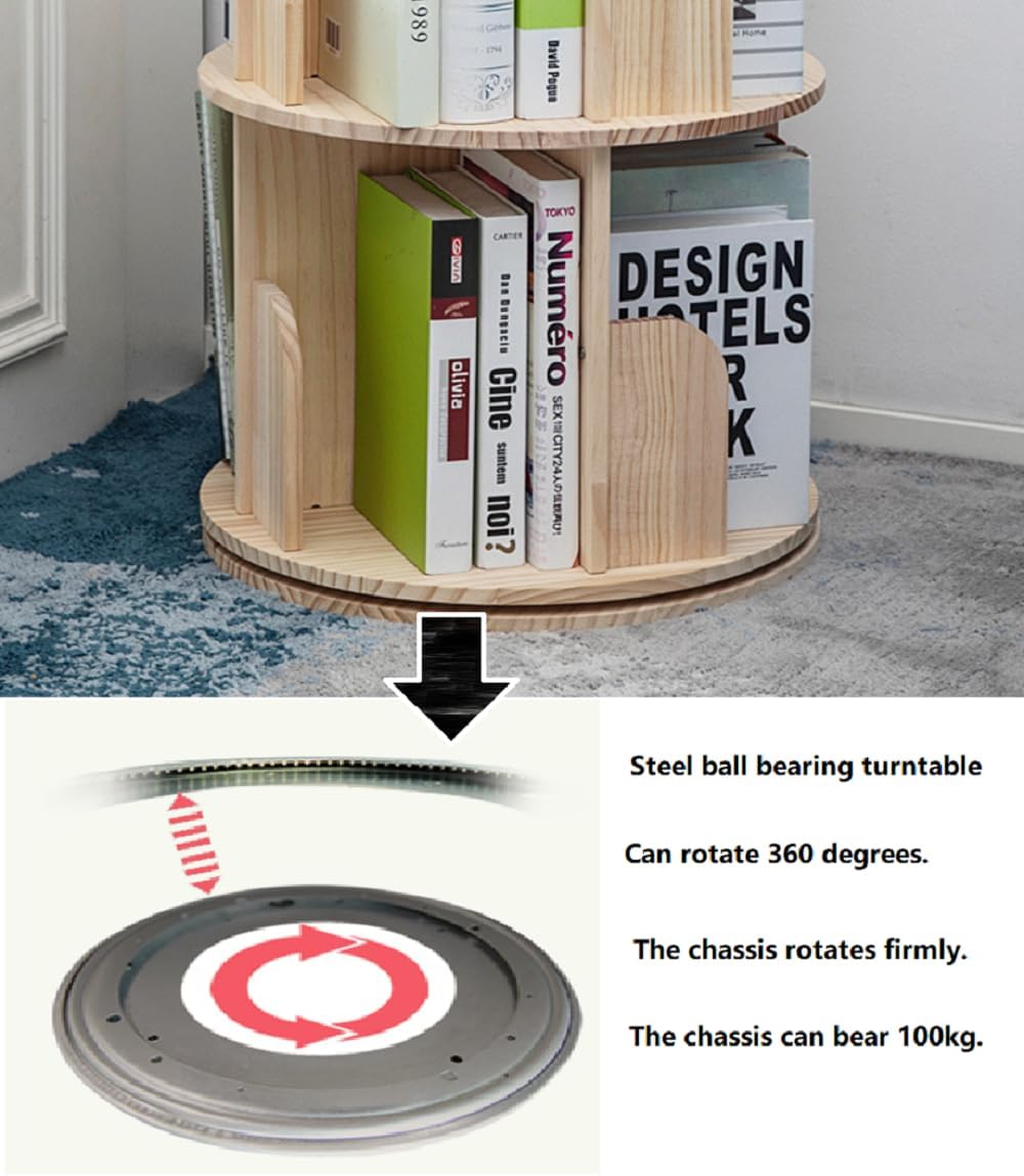 📚️Wooden rotating bookshelf 360 display floor-standing bookcase storage rack