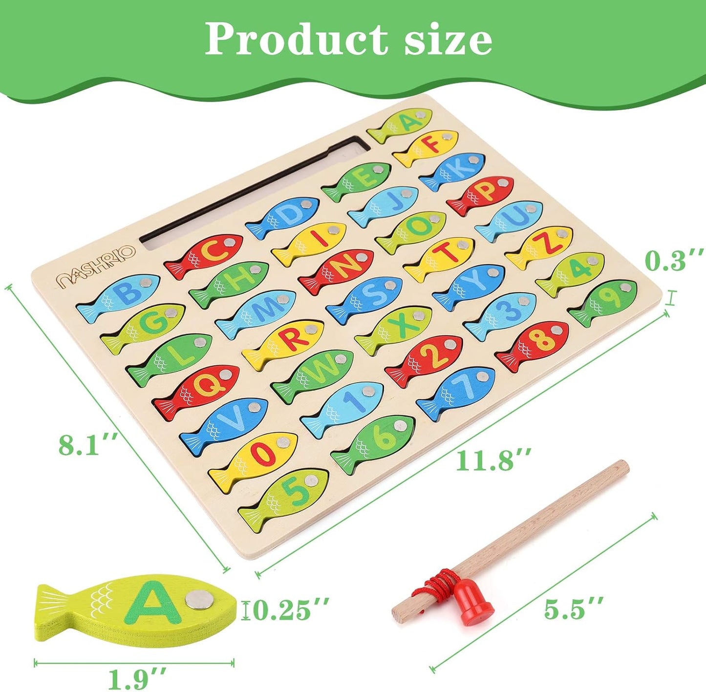 👦✨Magnetic Wooden Fishing Game Toy, Alphabet Fishing Counting Game Puzzle