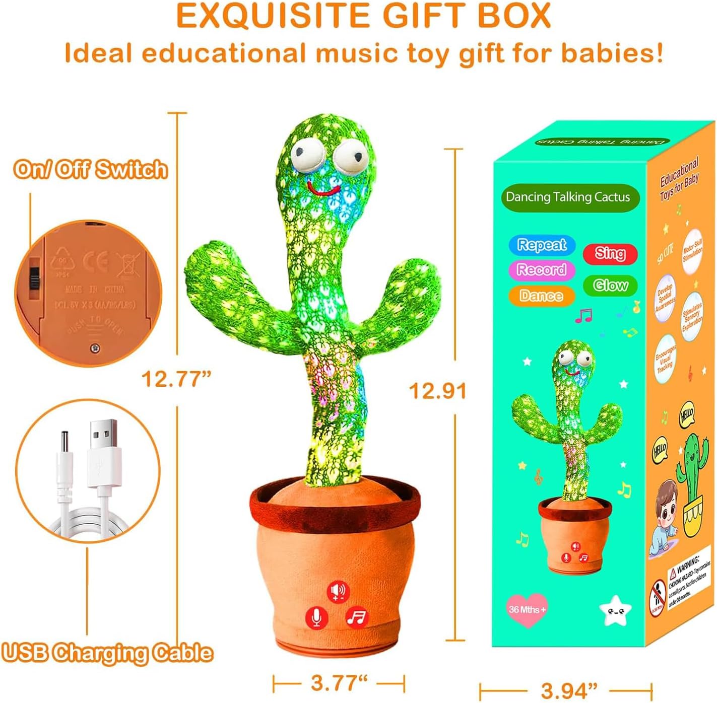 🌵Dancing and talking cactus toy with 120 English songs