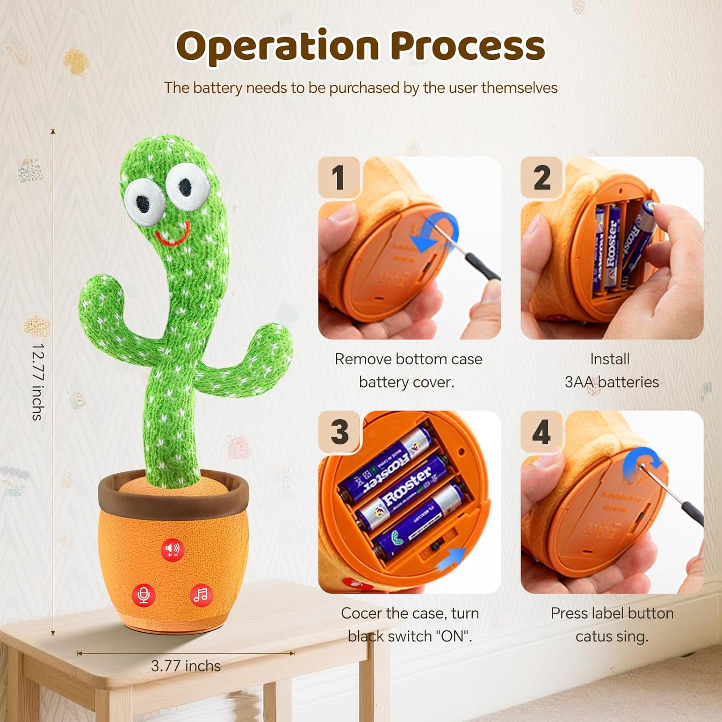 🌵Dancing and talking cactus toy with 120 English songs