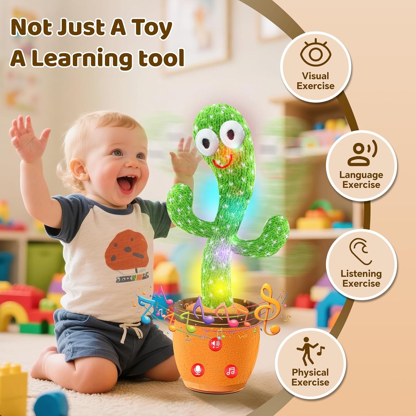 🌵Dancing and talking cactus toy with 120 English songs