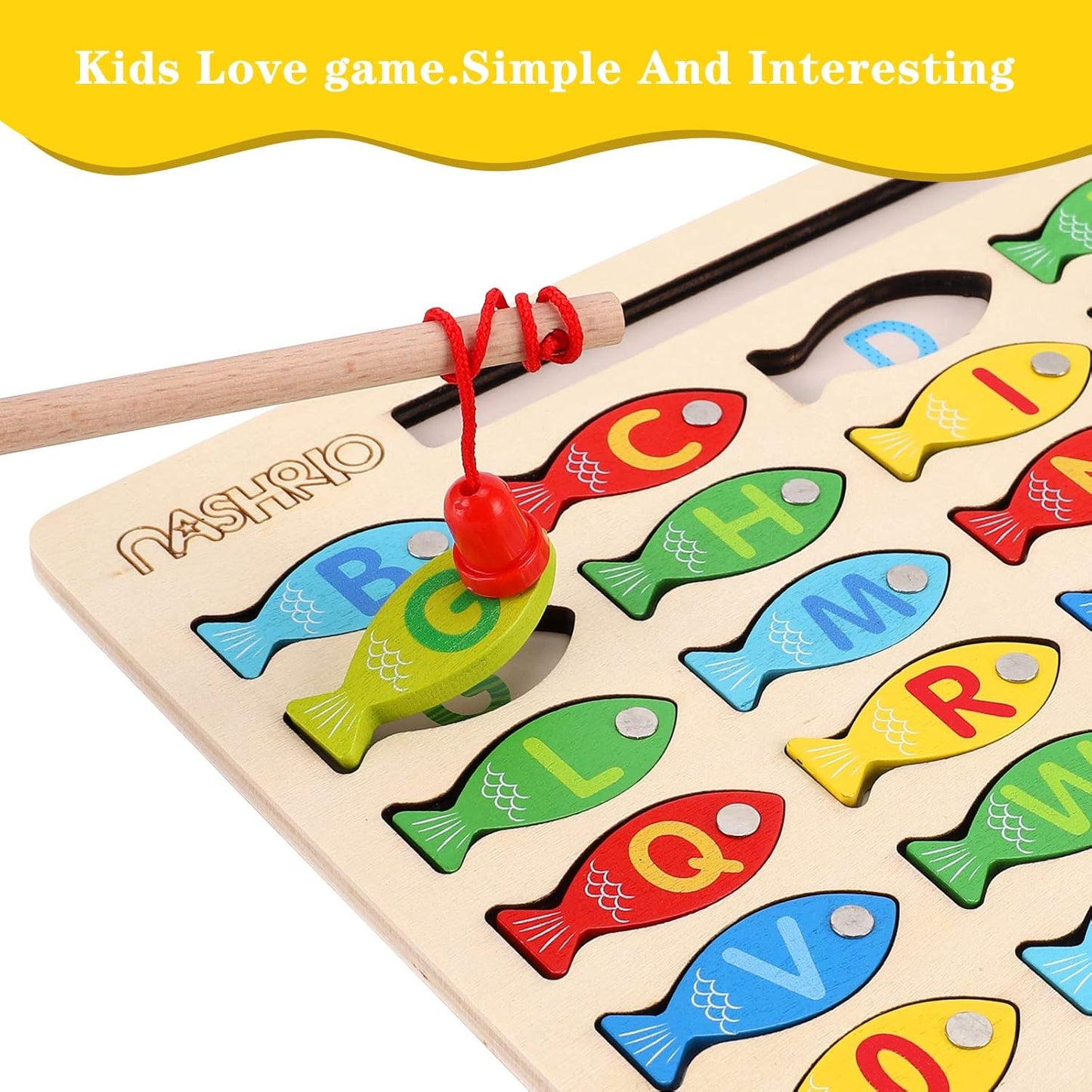 👦✨Magnetic Wooden Fishing Game Toy, Alphabet Fishing Counting Game Puzzle