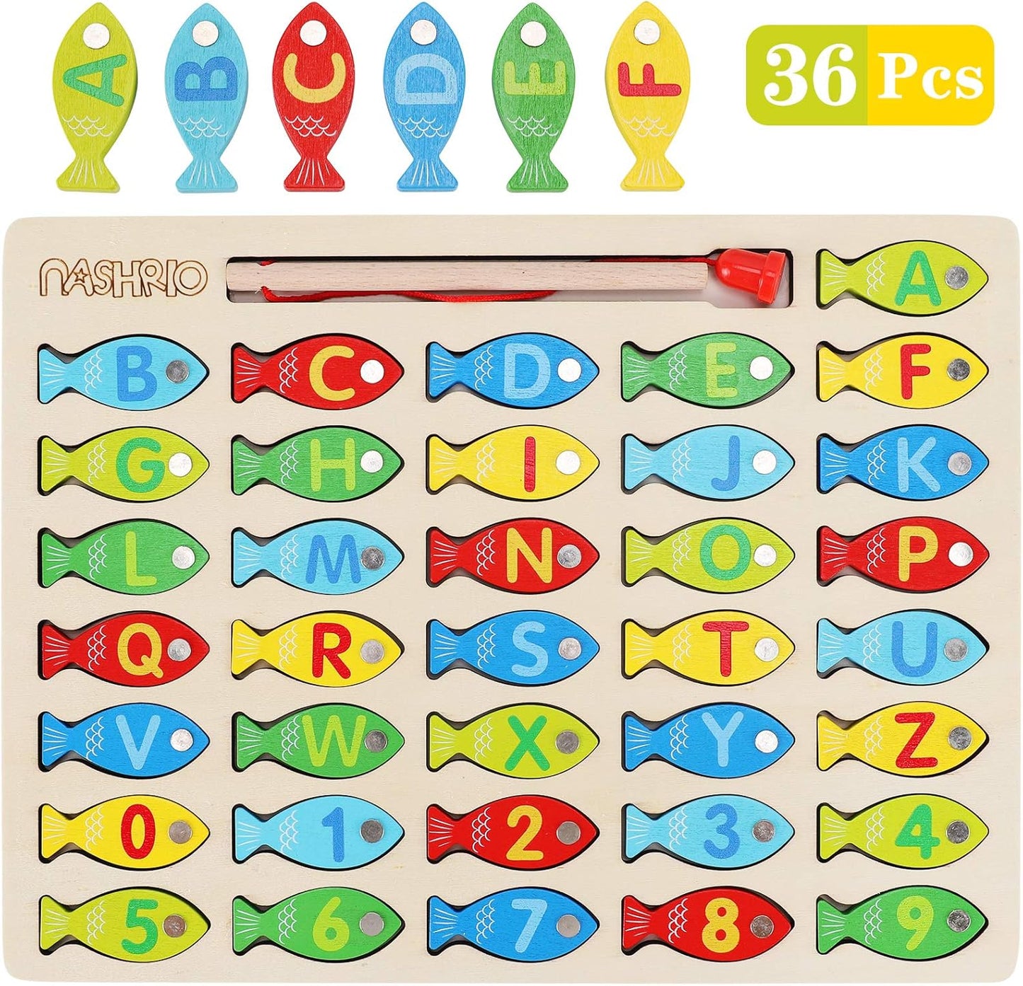 👦✨Magnetic Wooden Fishing Game Toy, Alphabet Fishing Counting Game Puzzle