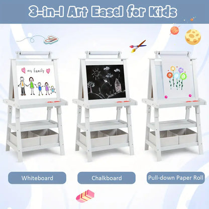 Children's Easel, 3 in 1 Wooden Vertical Art Easel