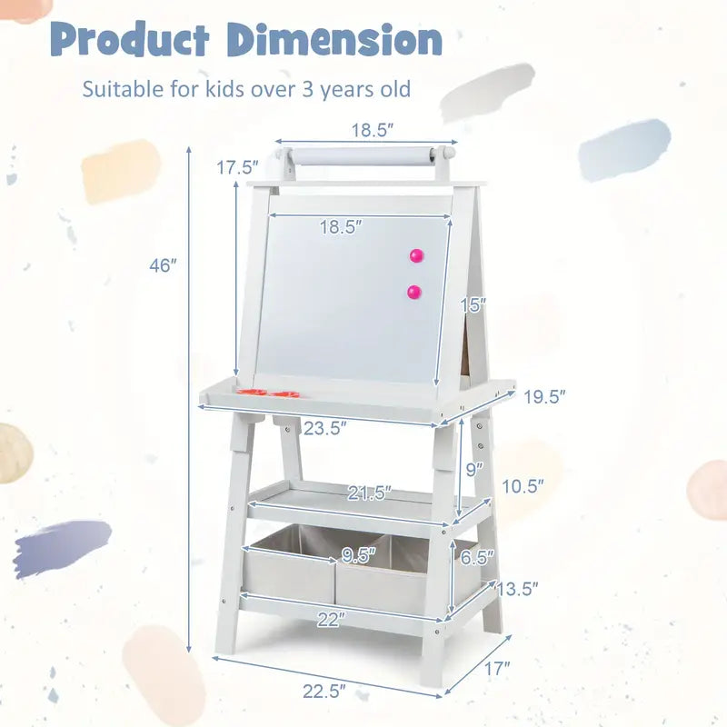 Children's Easel, 3 in 1 Wooden Vertical Art Easel