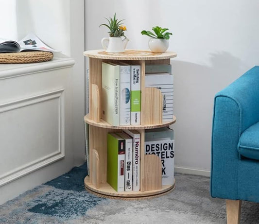 📚️Wooden rotating bookshelf 360 display floor-standing bookcase storage rack