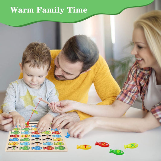 👦✨Magnetic Wooden Fishing Game Toy, Alphabet Fishing Counting Game Puzzle