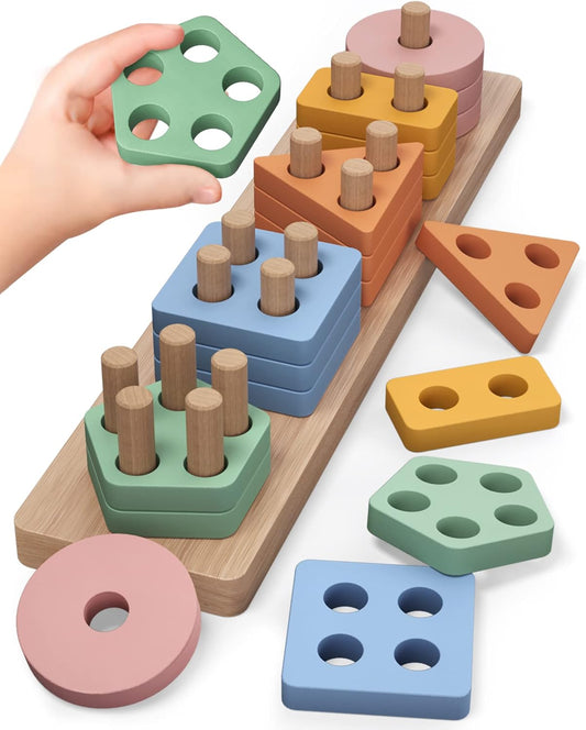 Montessori toys, wooden sorting and stacking toys, educational color recognition shape sorter, learning puzzle gift