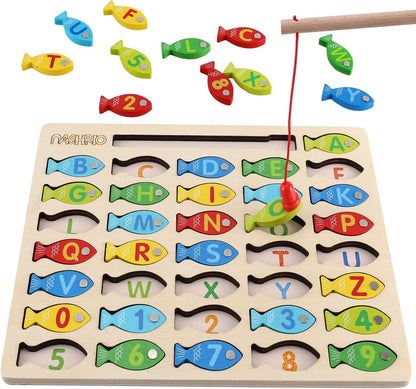 👦✨Magnetic Wooden Fishing Game Toy, Alphabet Fishing Counting Game Puzzle